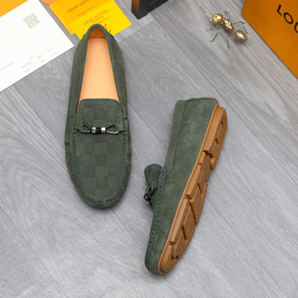 LOUIS VUITTON LV DAMIER SUEDE LEATHER LOAFERS IN DARK GREEN - Image 2