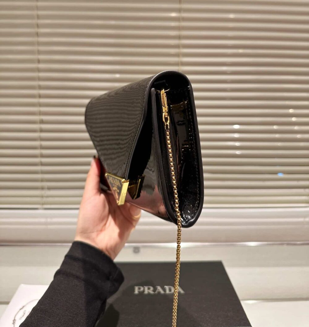 PRADA PATENT LEATHER MINI BAG BLACK 20CM 1BP051 069 F0002 V 5TO - Image 7