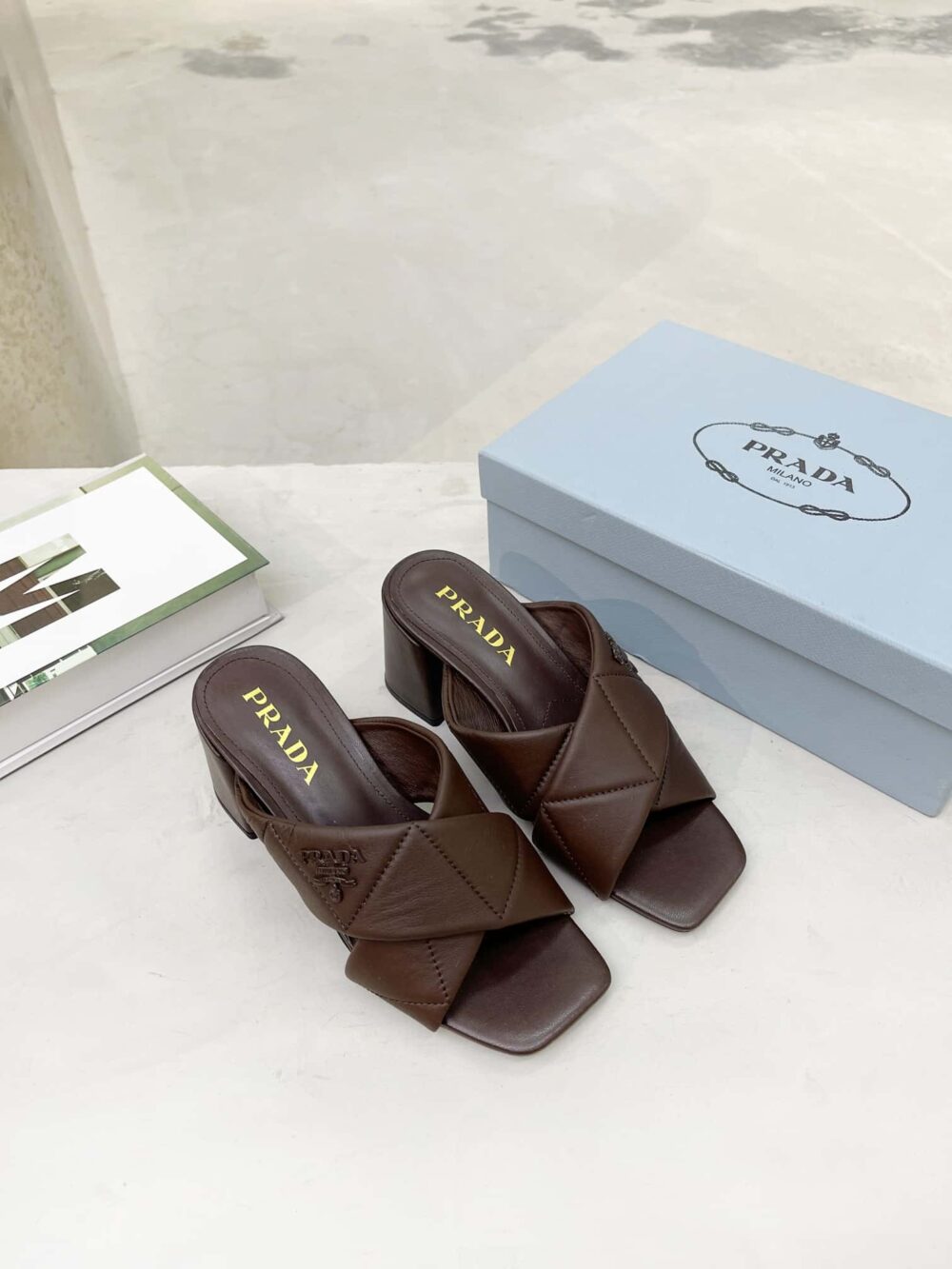 PRADA CROSSOVER NAPPA LEATHER SANDALS IN DARK BROWN - Image 2