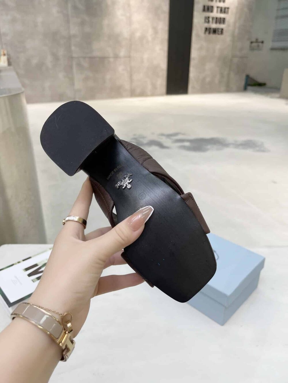 PRADA CROSSOVER NAPPA LEATHER SANDALS IN DARK BROWN - Image 4