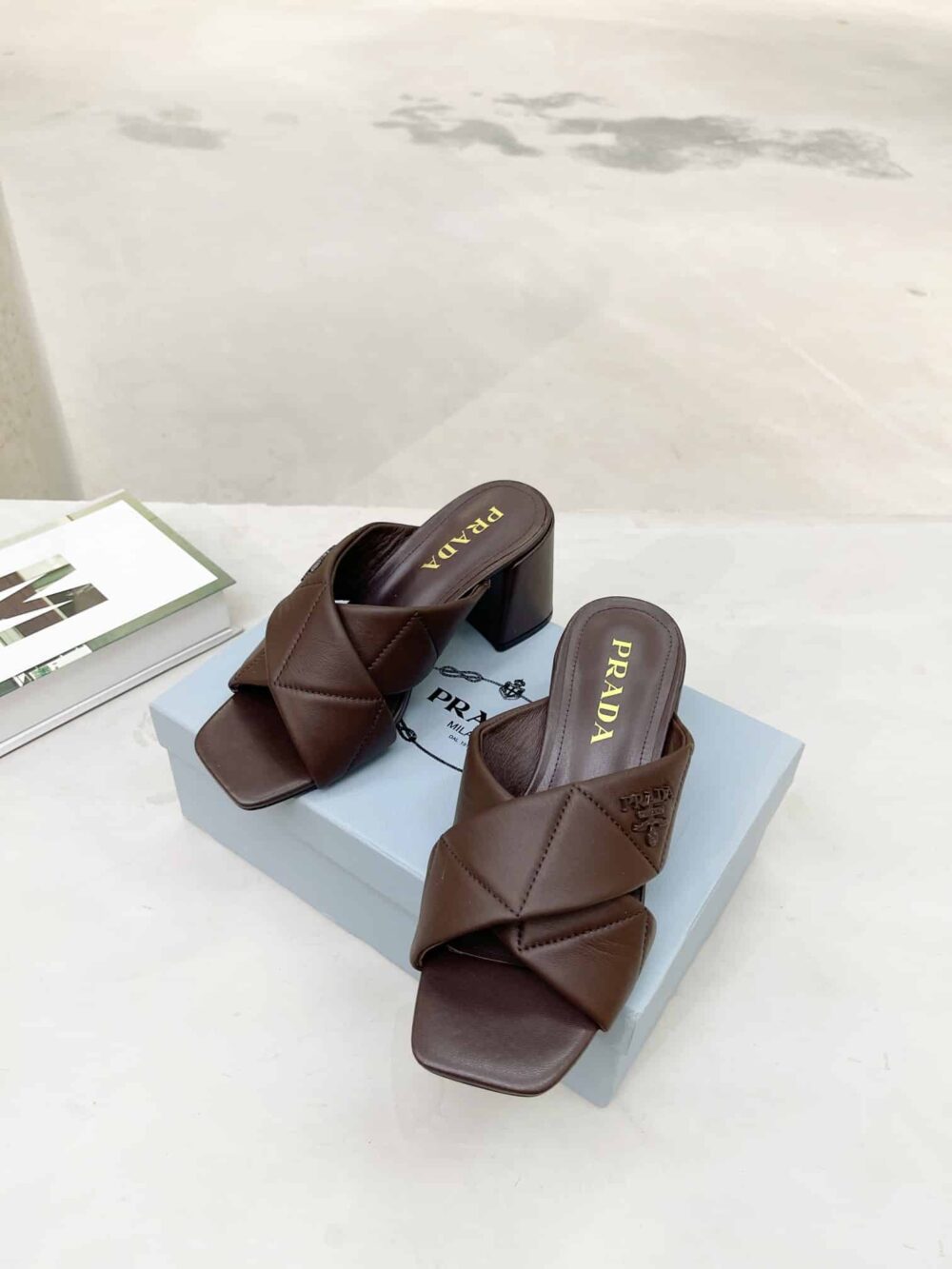 PRADA CROSSOVER NAPPA LEATHER SANDALS IN DARK BROWN - Image 9