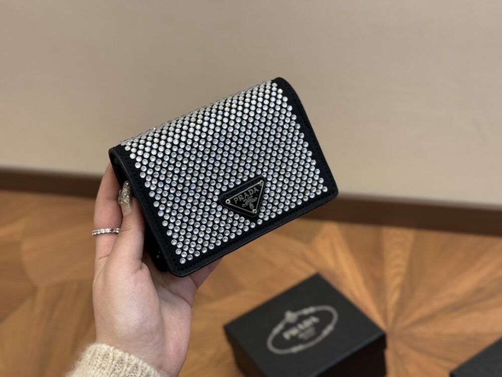 PRADA CARDHOLDER WITH SHOULDER STRAP AND CRYSTALS 13CM 1MR024 2AWL F0T7O - Image 9