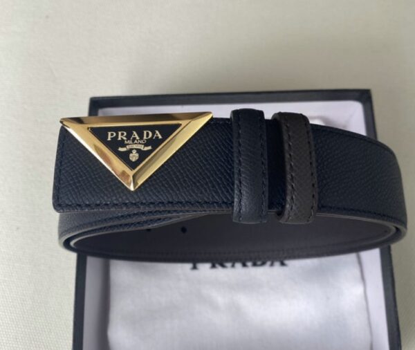 PRADA LOGO PLAQUE BELT GOLD HARDWARE IN BLACK - Image 2