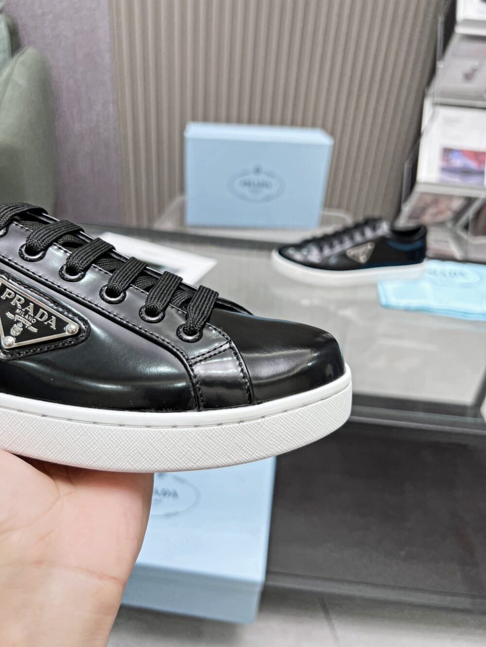 PRADA DOWNTOWN BRUSHED LEATHER SNEAKER IN BLACK 1E904M B4L F0967 F 030 - Image 6