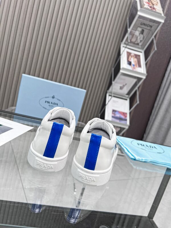 PRADA BRUSHED SNEAKERS LEATHER WHITE WHITE COBALT BLUE - Image 4
