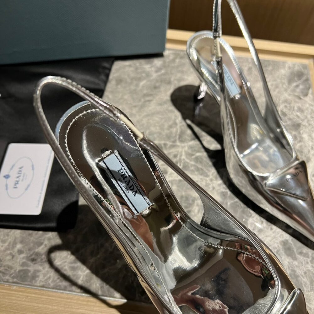 PRADA BRUSHED LEATHER SLINGBACK PUMPS SILVER - Image 6