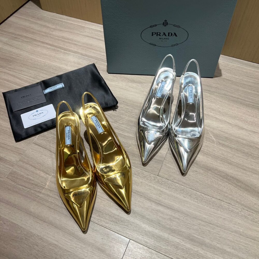 PRADA BRUSHED LEATHER SLINGBACK PUMPS SILVER - Image 2