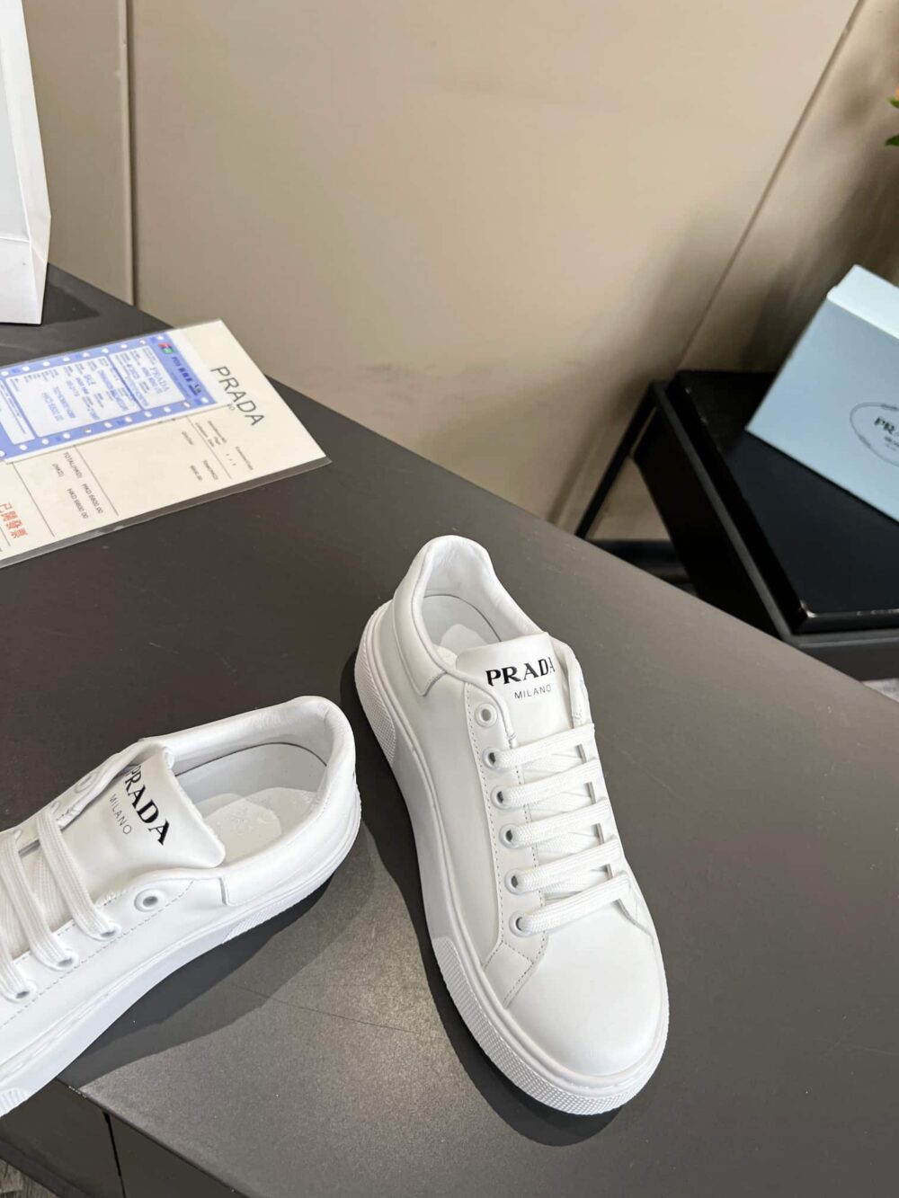 PRADA SNEAKER IN WHITE LEATHER WITH WHITE - Image 5