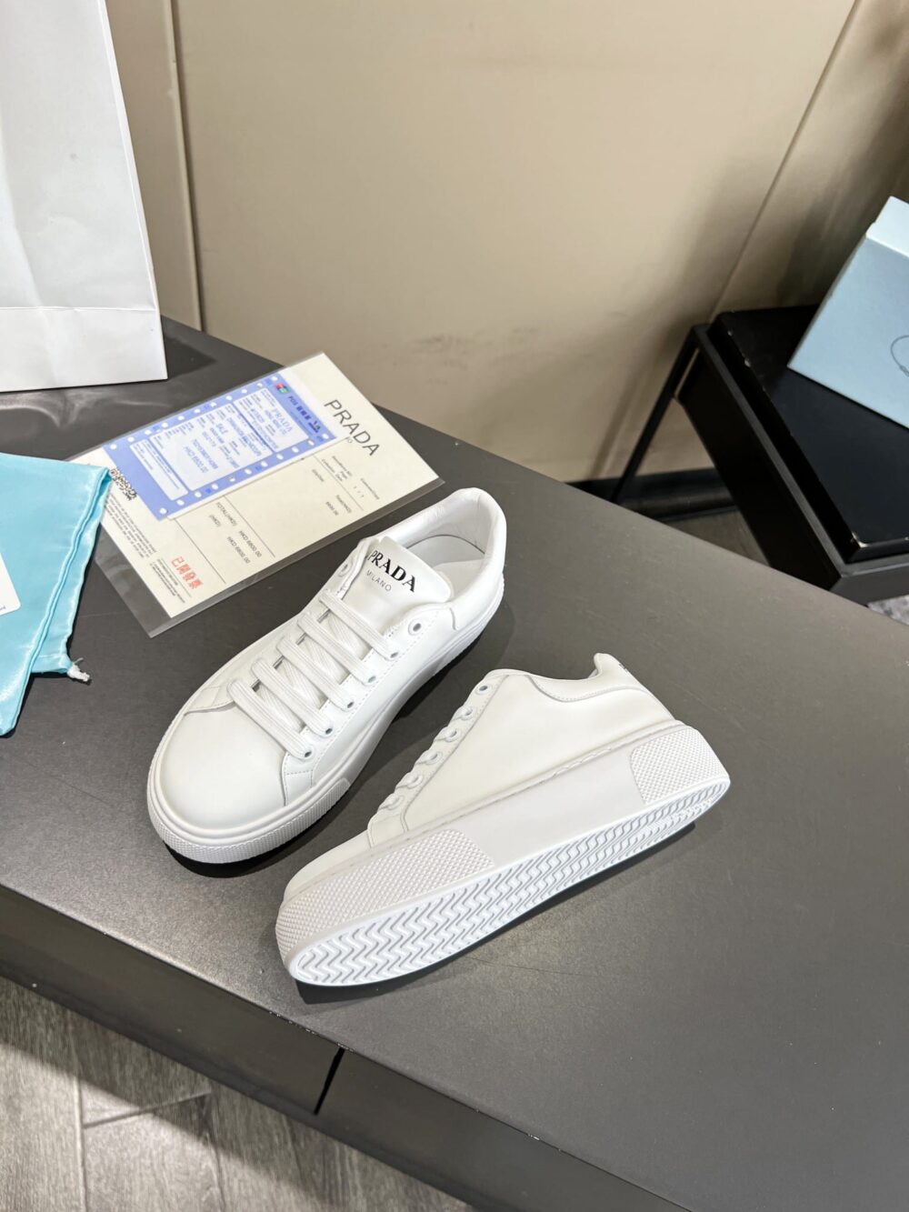 PRADA SNEAKER IN WHITE LEATHER WITH WHITE - Image 3