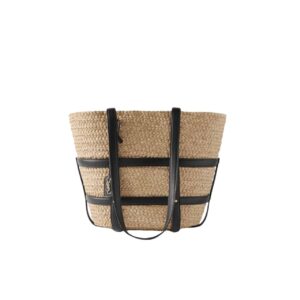 Saint Laurent Medium Panier Harness Raffia Tote Beige 17Cm