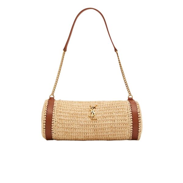 SAINT LAURENT SADE RAFFIA TUBE BAG IN NATURAL 33CM