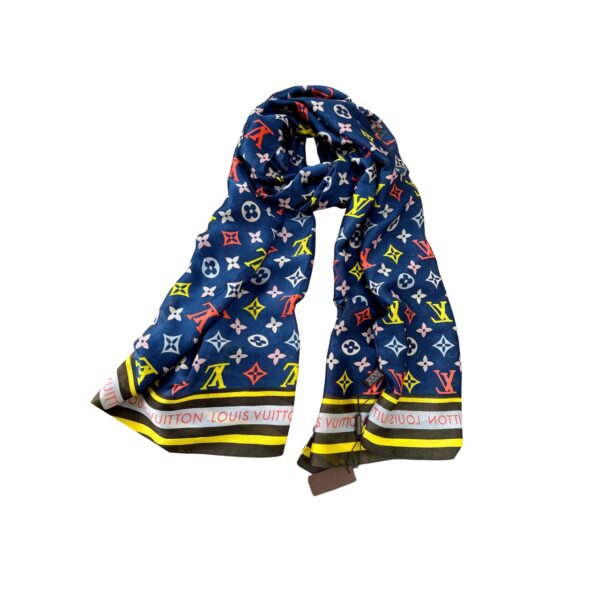 LOUIS VUITTON COLORFUL MONOGRAM SCARF BLUE 180CM