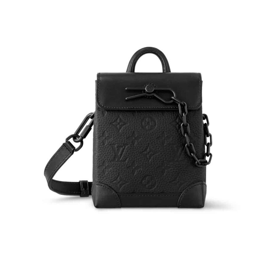 LOUIS VUITTON NANO STEAMER BAG TAURILLON MONOGRAM BLACK 14CM M82772