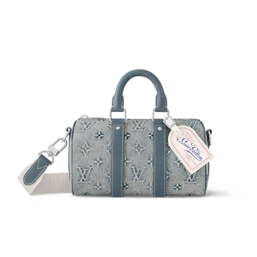 LOUIS VUITTON KEEPALL BANDOULIÈRE 25 MONOGRAM WASHED DENIM CANVAS 24CM M22762