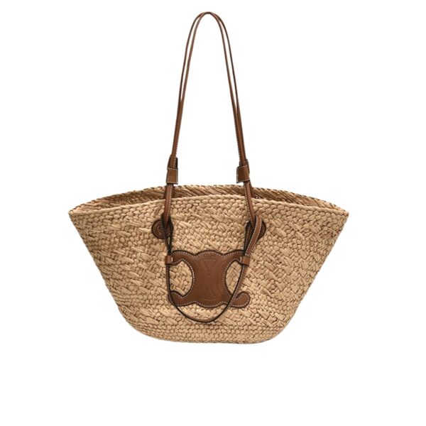 CELINE TRIOMPHE PANIER IN RAFFIA AND LEATHER TAN 31CM