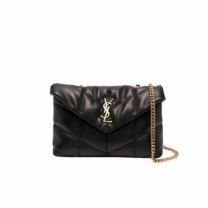 SAINT LAURENT LOULOU PUFFER SMALL SHOULDER BAG IN BLACK 28CM