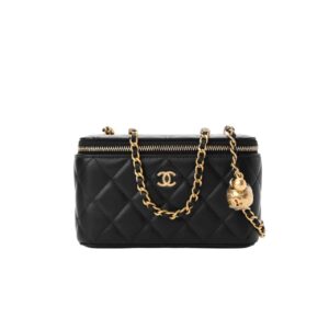 Chanel Pearl Crush Vanity Case With Chain In Black 17Cm