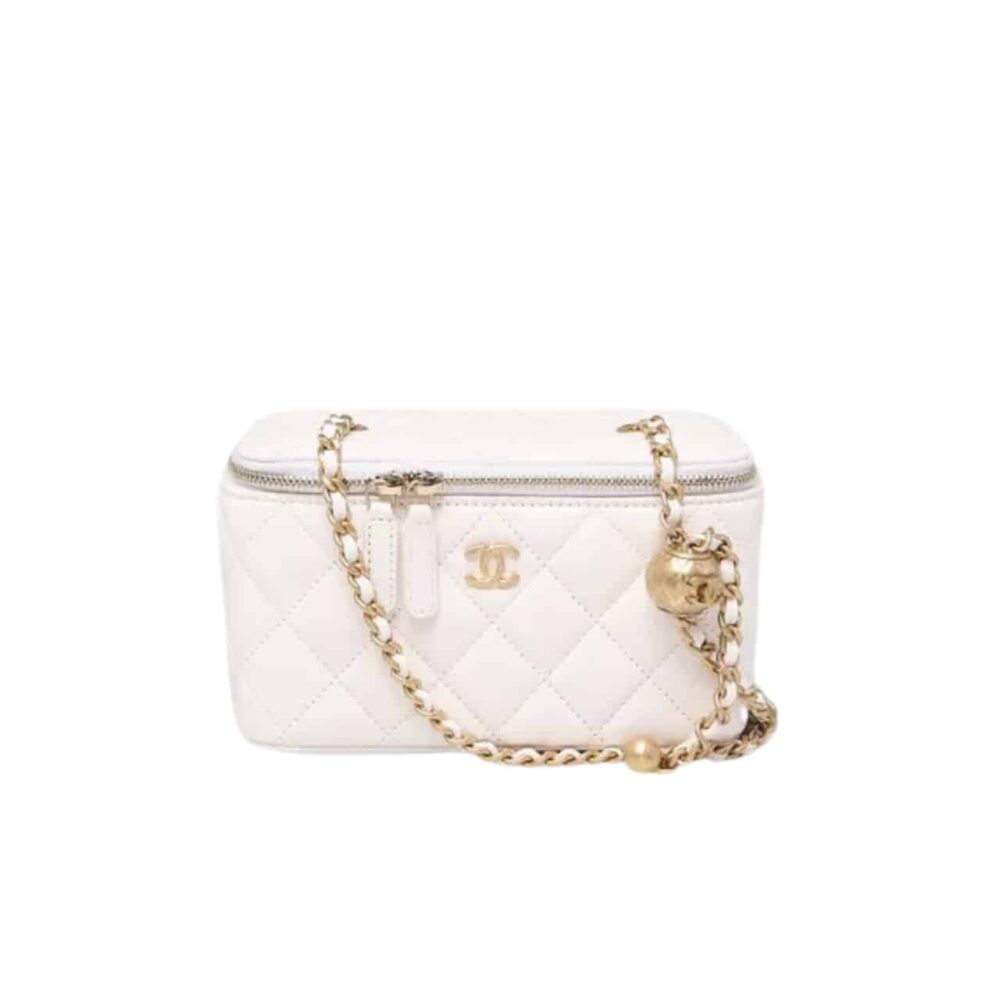 CHANEL PEARL CRUSH VANITY CASE WITH CHAIN IN WHITE 17CM