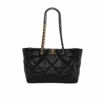 CHANEL QUILTED 19 EAST WEST SHOPPING BAG BLACK 36CM