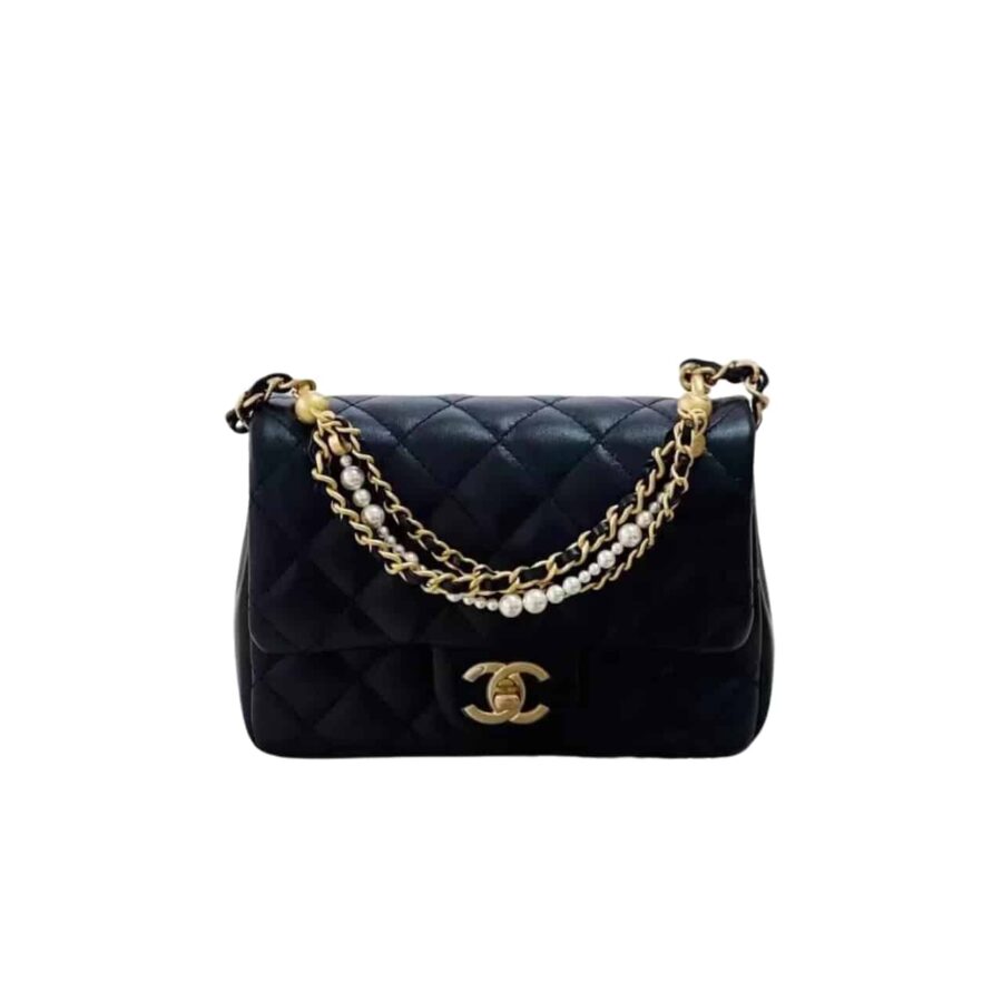 CHANEL FLAP BAG GOLD HARDWARE WITH CHAIN WHITE 17CM