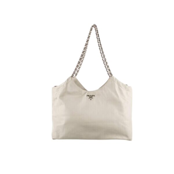 PRADA POMICE SOFT LEATHER CHAIN TOTE BAG WHITE 38CM