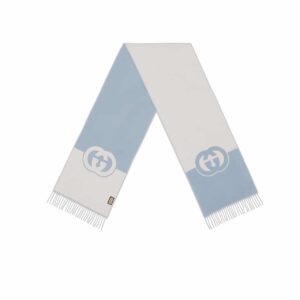 Gucci Wool Cashmere Scarf With Interlocking G Blue 715497 3Gb02 4978