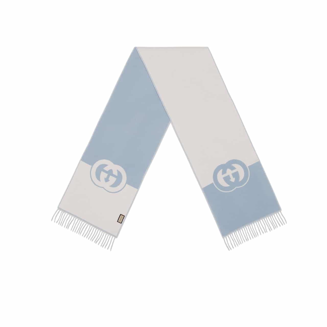 GUCCI WOOL CASHMERE SCARF WITH INTERLOCKING G BLUE 715497 3GB02 4978