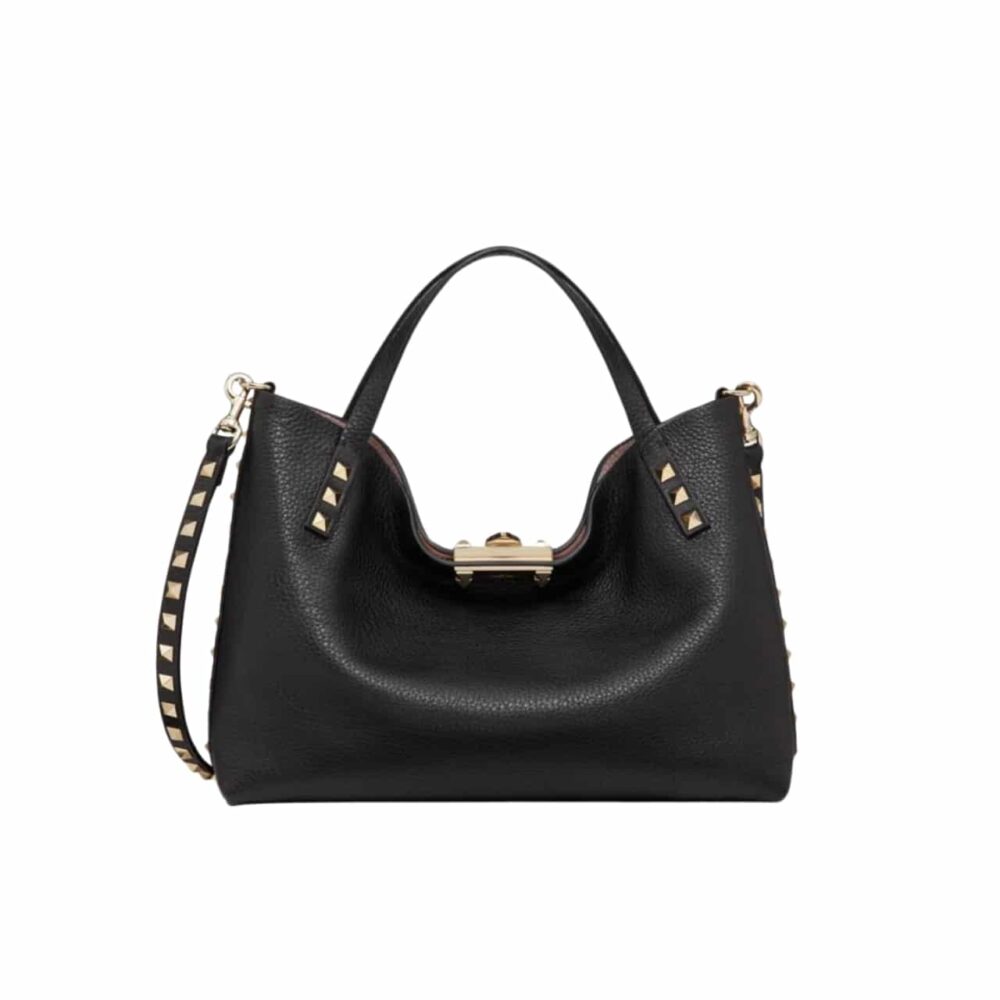 VALENTINO GARAVANI ROCKSTUD SMALL TOTE BAG BLACK 26CM