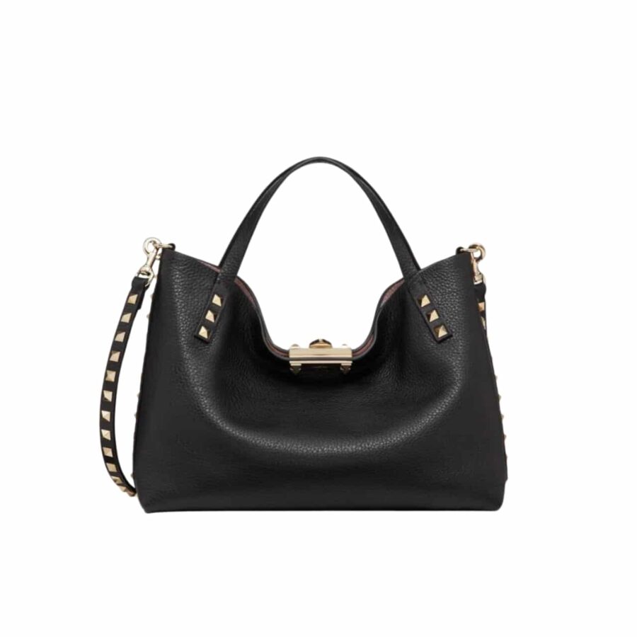 VALENTINO GARAVANI ROCKSTUD SMALL TOTE BAG BLACK 26CM