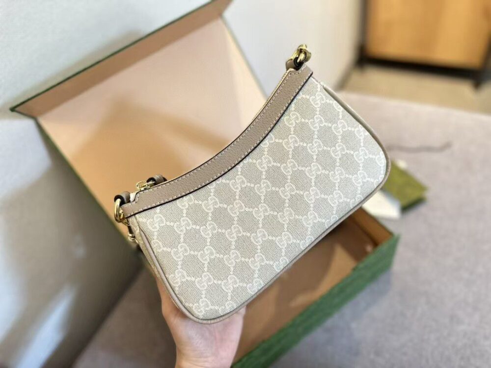 GUCCI OPHIDIA SMALL SHOULDER BAG BEIGE AND WHITE 25CM 735132 UULAG 9682 - Image 5
