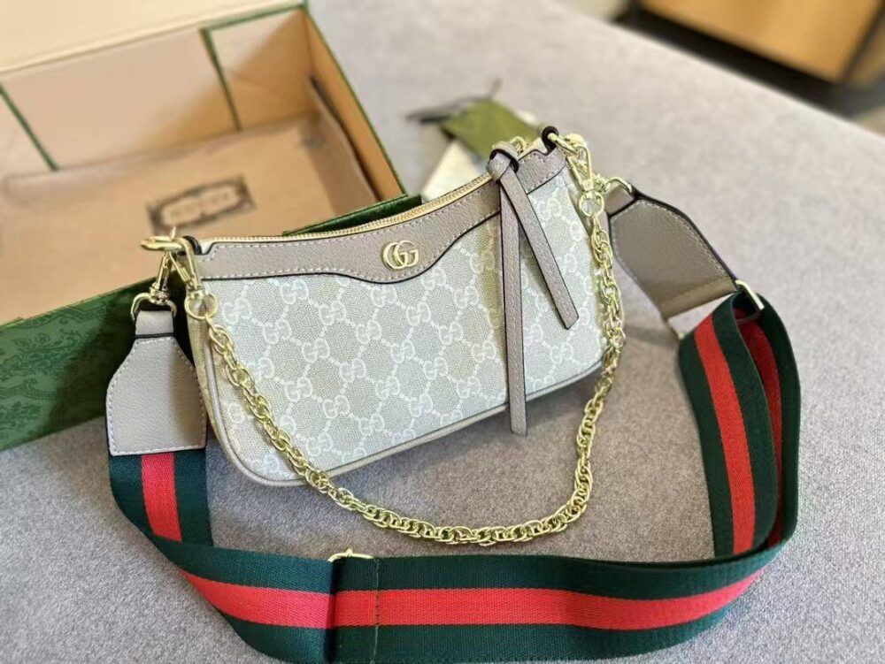 GUCCI OPHIDIA SMALL SHOULDER BAG BEIGE AND WHITE 25CM 735132 UULAG 9682 - Image 6