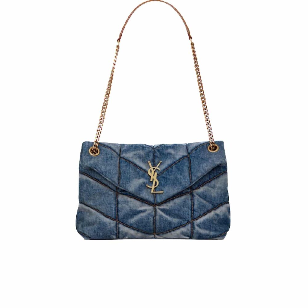 SAINT LAURENT PUFFER MEDIUM IN SUEDE AND DENIM 30CM 5774752PT674575