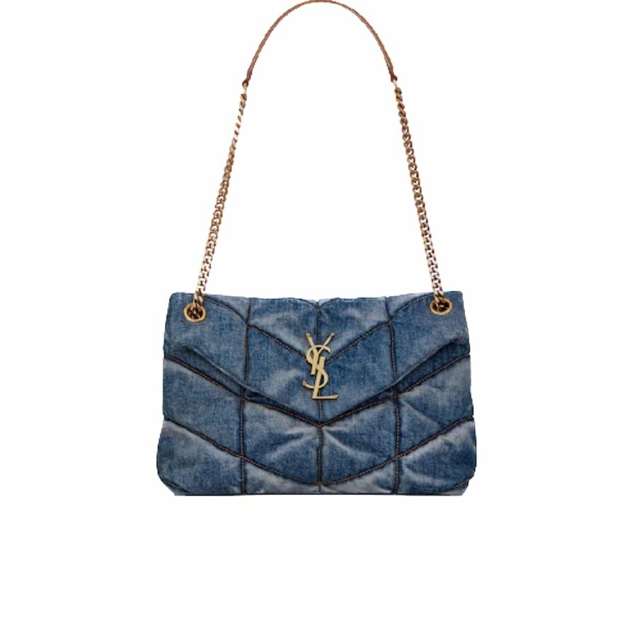 SAINT LAURENT PUFFER MEDIUM IN SUEDE AND DENIM 30CM 5774752PT674575