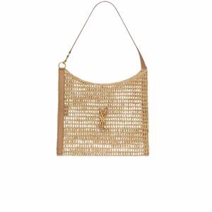 SAINT LAURENT OXALIS IN RAFFIA CROCHET AND LEATHER NATUREL 41CM 773984GAAEB9718