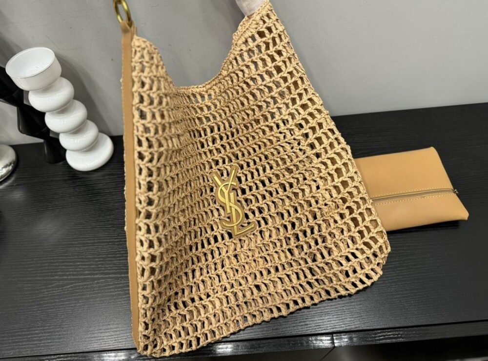 SAINT LAURENT OXALIS IN RAFFIA CROCHET AND LEATHER NATUREL 41CM 773984GAAEB9718 - Image 2