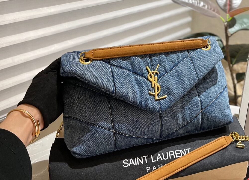 SAINT LAURENT PUFFER MEDIUM IN SUEDE AND DENIM 30CM 5774752PT674575 - Image 4