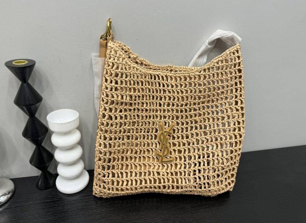 SAINT LAURENT OXALIS IN RAFFIA CROCHET AND LEATHER NATUREL 41CM 773984GAAEB9718 - Image 5