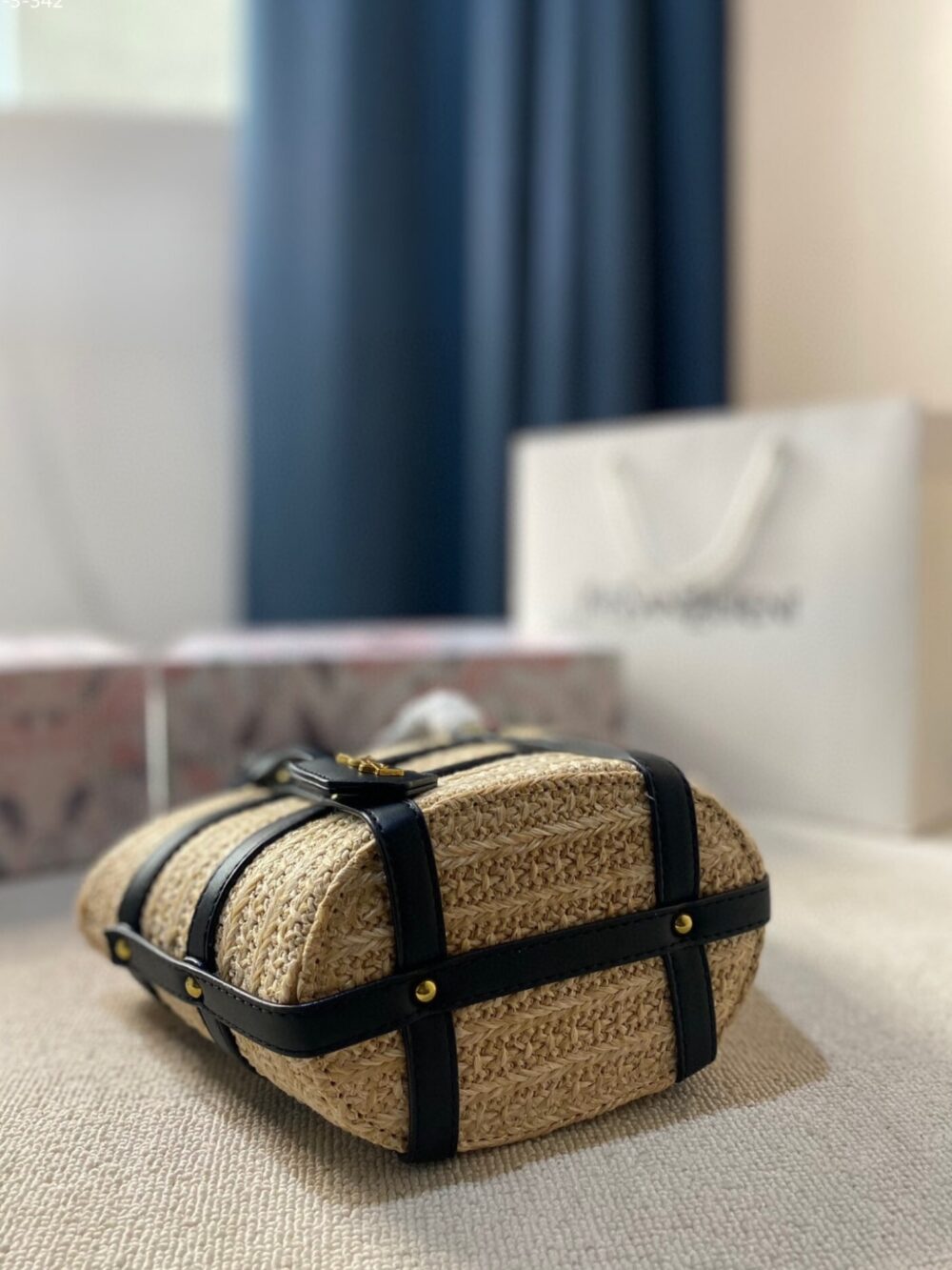 SAINT LAURENT MEDIUM PANIER HARNESS RAFFIA TOTE BEIGE 17CM - Image 6