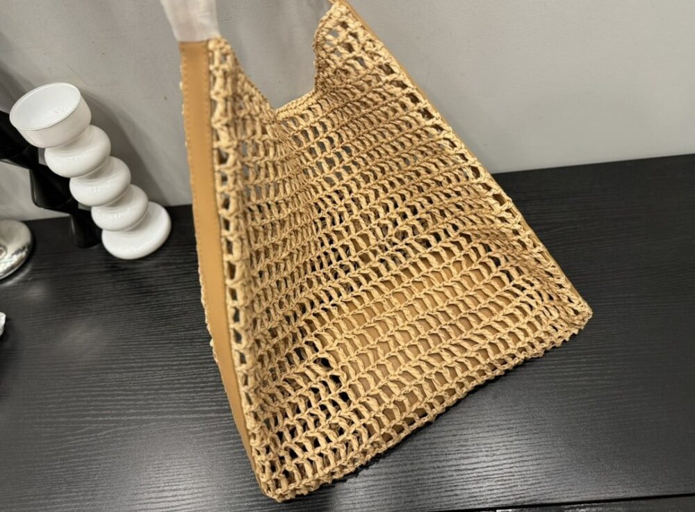 SAINT LAURENT OXALIS IN RAFFIA CROCHET AND LEATHER NATUREL 41CM 773984GAAEB9718 - Image 7