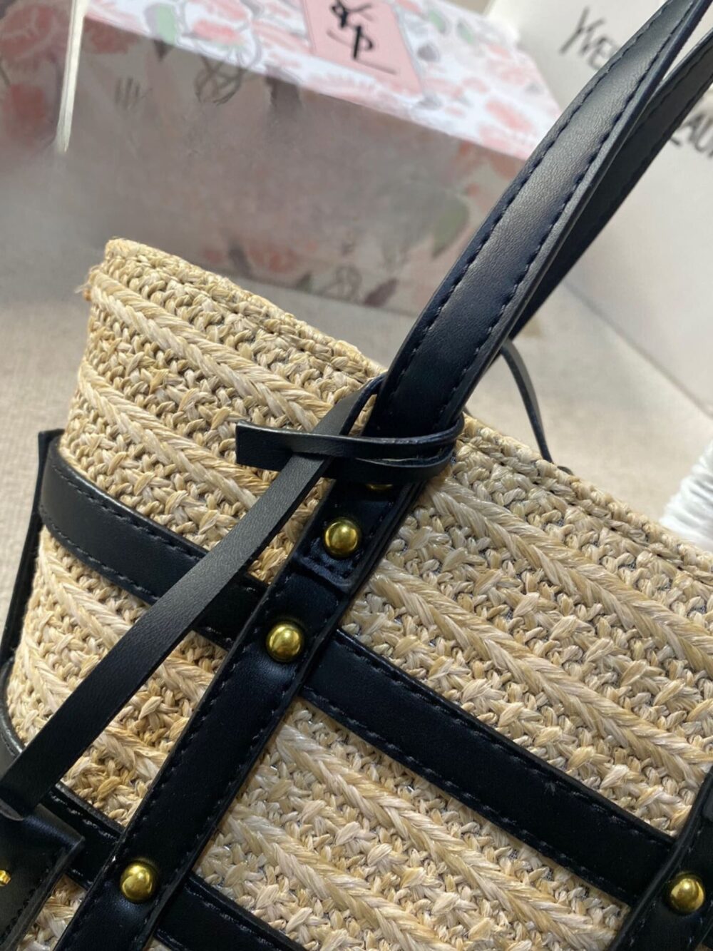 SAINT LAURENT MEDIUM PANIER HARNESS RAFFIA TOTE BEIGE 17CM - Image 7