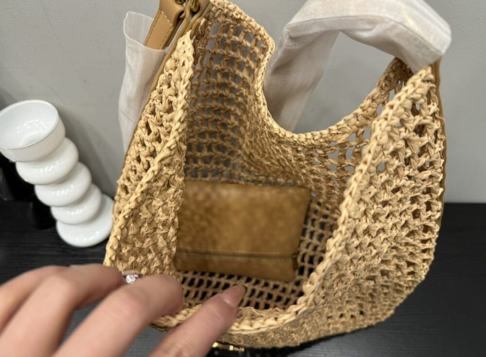 SAINT LAURENT OXALIS IN RAFFIA CROCHET AND LEATHER NATUREL 41CM 773984GAAEB9718 - Image 9