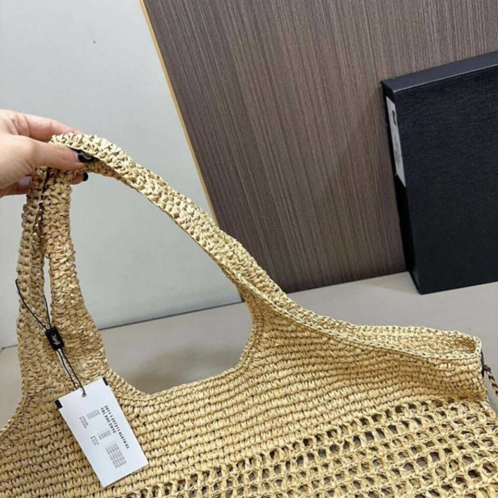 SAINT LAURENT RAFFIA ICARE TOTE BAG NATUREL AND BROWN GOLD 45CM 772191GAAEK2063 - Image 7