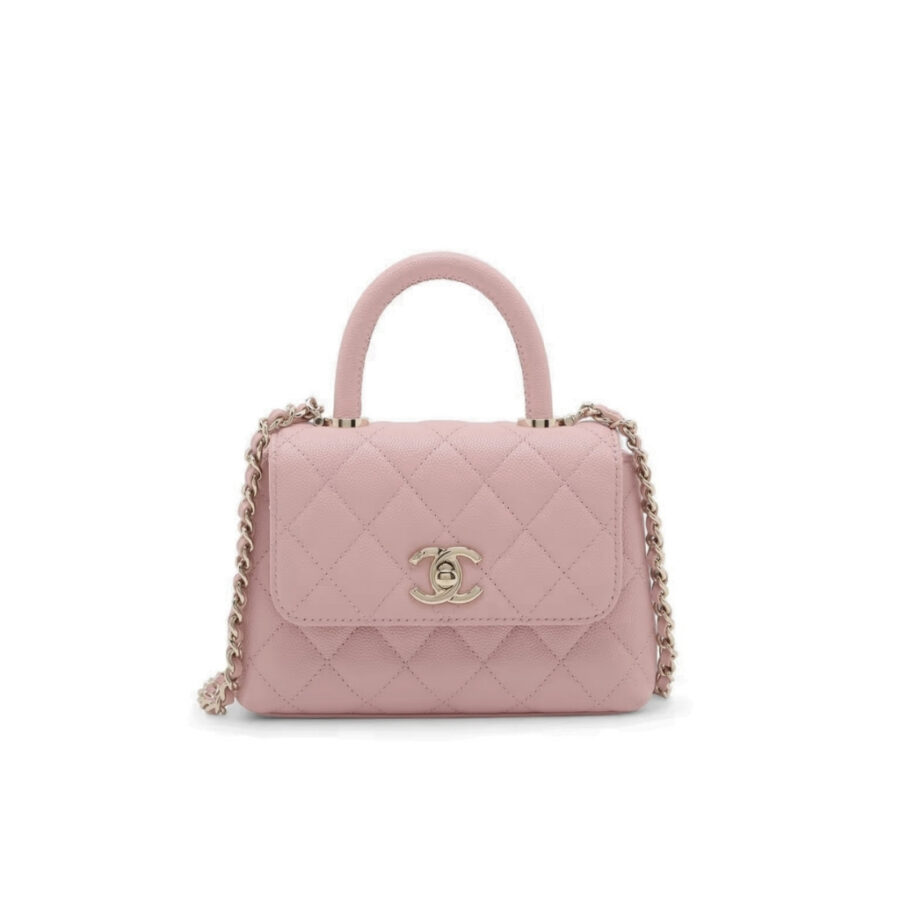 Chanel Mini Coco Handle Flap Bag Caviar Gold Hardware Pink 19Cm