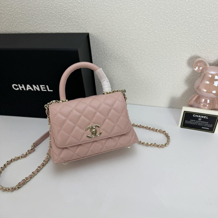 Alternative view of Chanel Mini Coco Handle Flap Bag Caviar Gold Hardware Pink 19Cm