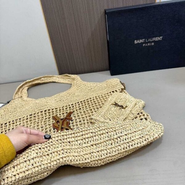 SAINT LAURENT RAFFIA ICARE TOTE BAG NATUREL AND BROWN GOLD 45CM 772191GAAEK2063 - Image 5