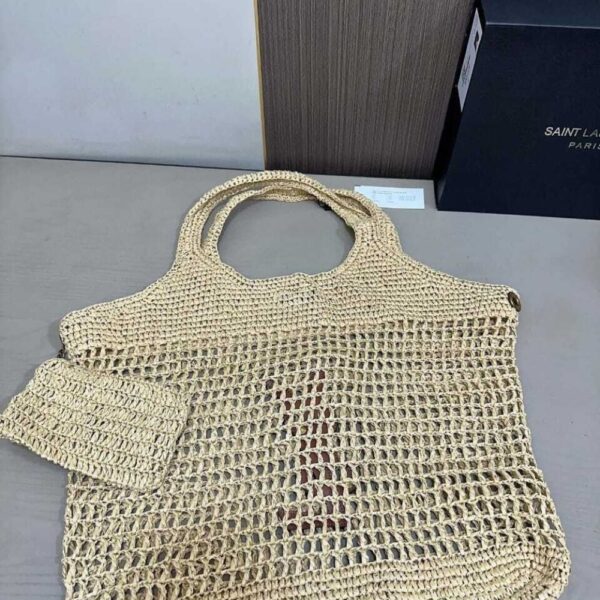 SAINT LAURENT RAFFIA ICARE TOTE BAG NATUREL AND BROWN GOLD 45CM 772191GAAEK2063 - Image 4