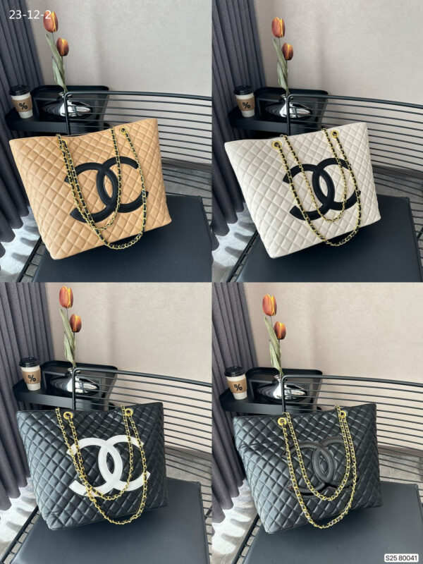 CHANEL CC SHOPPING BAG WITH CHAIN LEATHER WHITE 32CM - Image 3