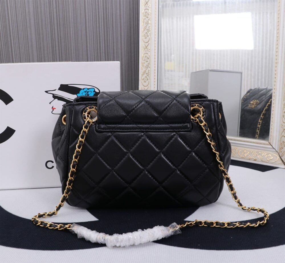 CHANEL MIX ACCORDION CC FLAP BAG QUILTED GLAZED LEATHER BLACK 23CM - Image 10