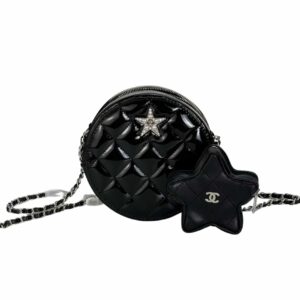 CHANEL ROUND WITH CHARM AND STAR COIN PURSE BLACK 15CM