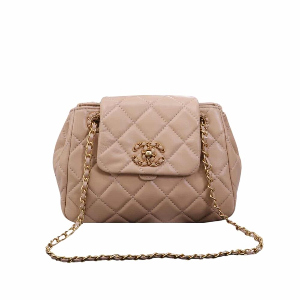 CHANEL MIX ACCORDION CC FLAP BAG QUILTED GLAZED LEATHER PINK 23CM